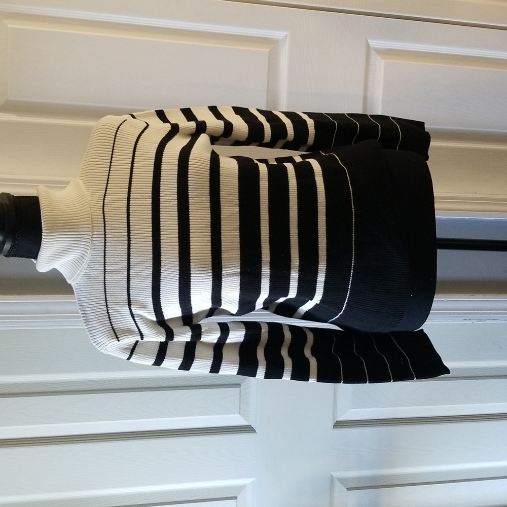 Black/White Striped Turtleneck Sweater